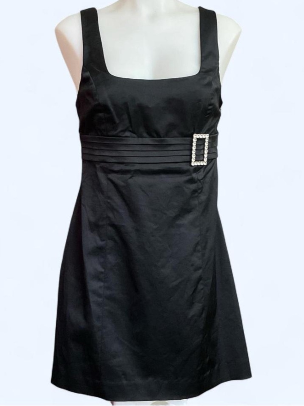 NWT bebe | Vintage 90s Black Pleated Empire Waist Rhinestone Buckle Dress | M